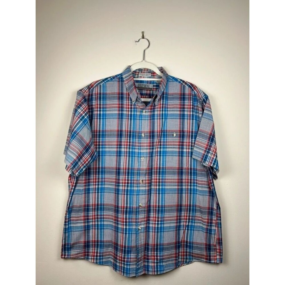 Vintage 90s Knightsbridge Men’s L Plaid Woven Buttoned Shirt Short Sleeve Pocket